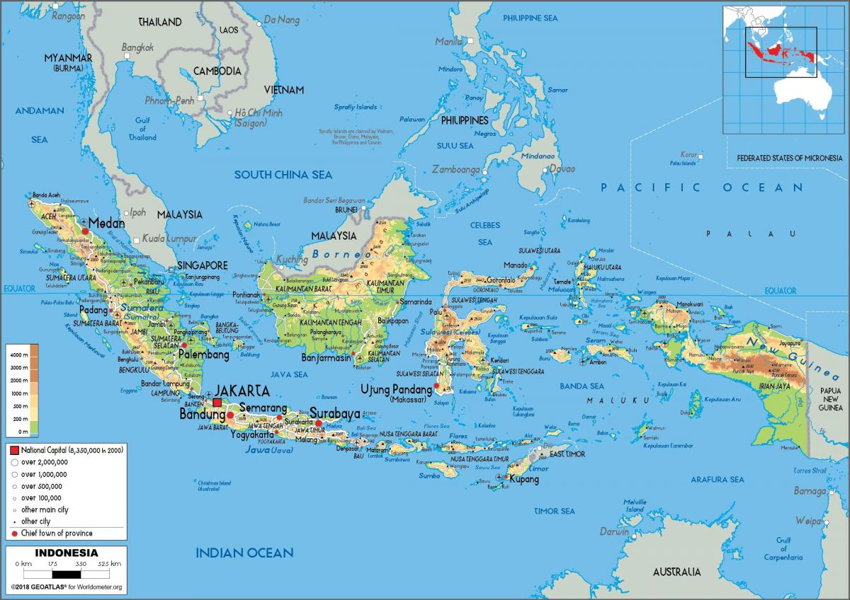 خريطة الشكل الأرضي لإندونيسيا