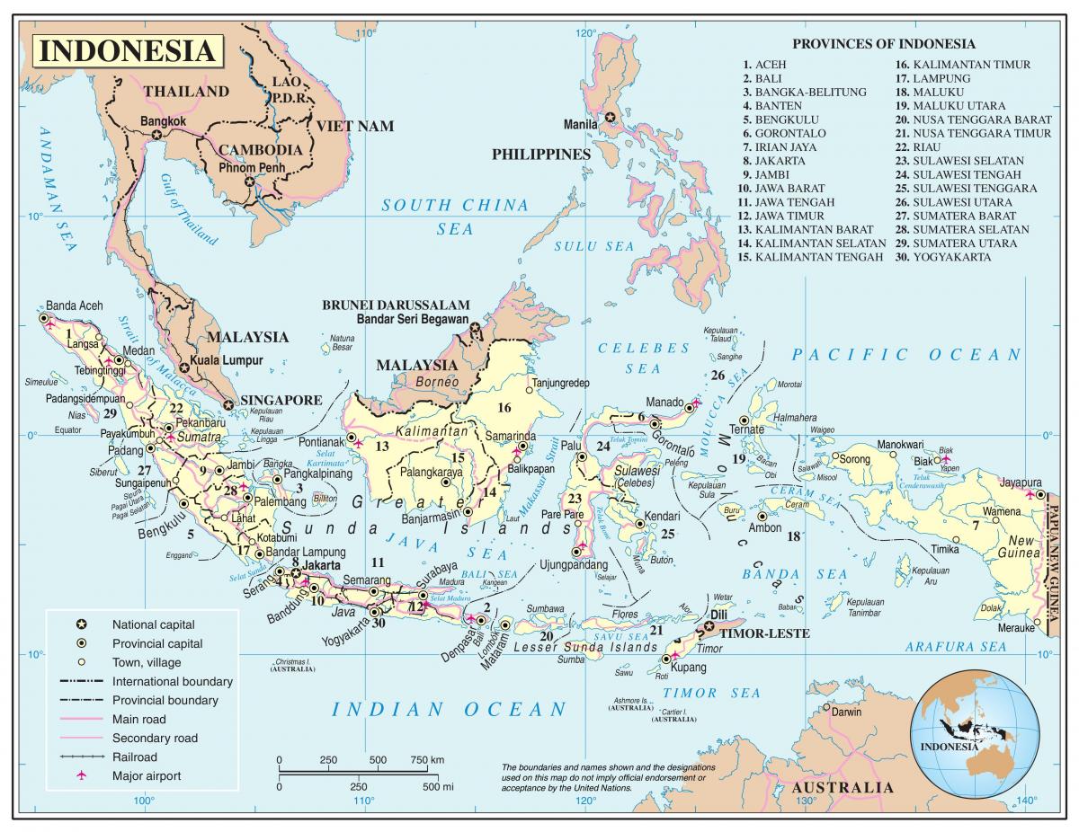 خريطة إندونيسيا مع المدن الرئيسية